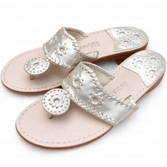 Jack Rogers Shoes - Jack Rogers Metallic gold Sandals Whipstitched Classic Thong Slides size 7